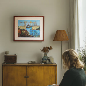 フィンセント・ファン・ゴッホ 「アルルの跳ね橋」アートポスター（フレーム付き）0