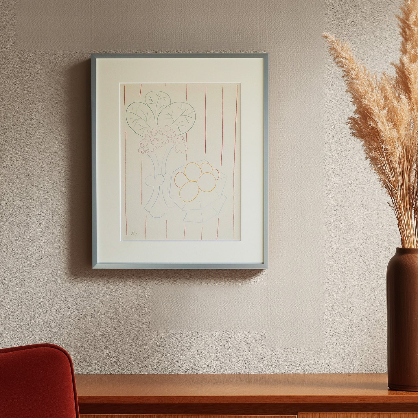 アンリ・マティス 「花と果実、縞模様の背景」アートポスター（フレーム付き） /  Henri Matisse “Fleurs et fruits, fond rayé (1942-44)” 絵画・名画［額入り］0