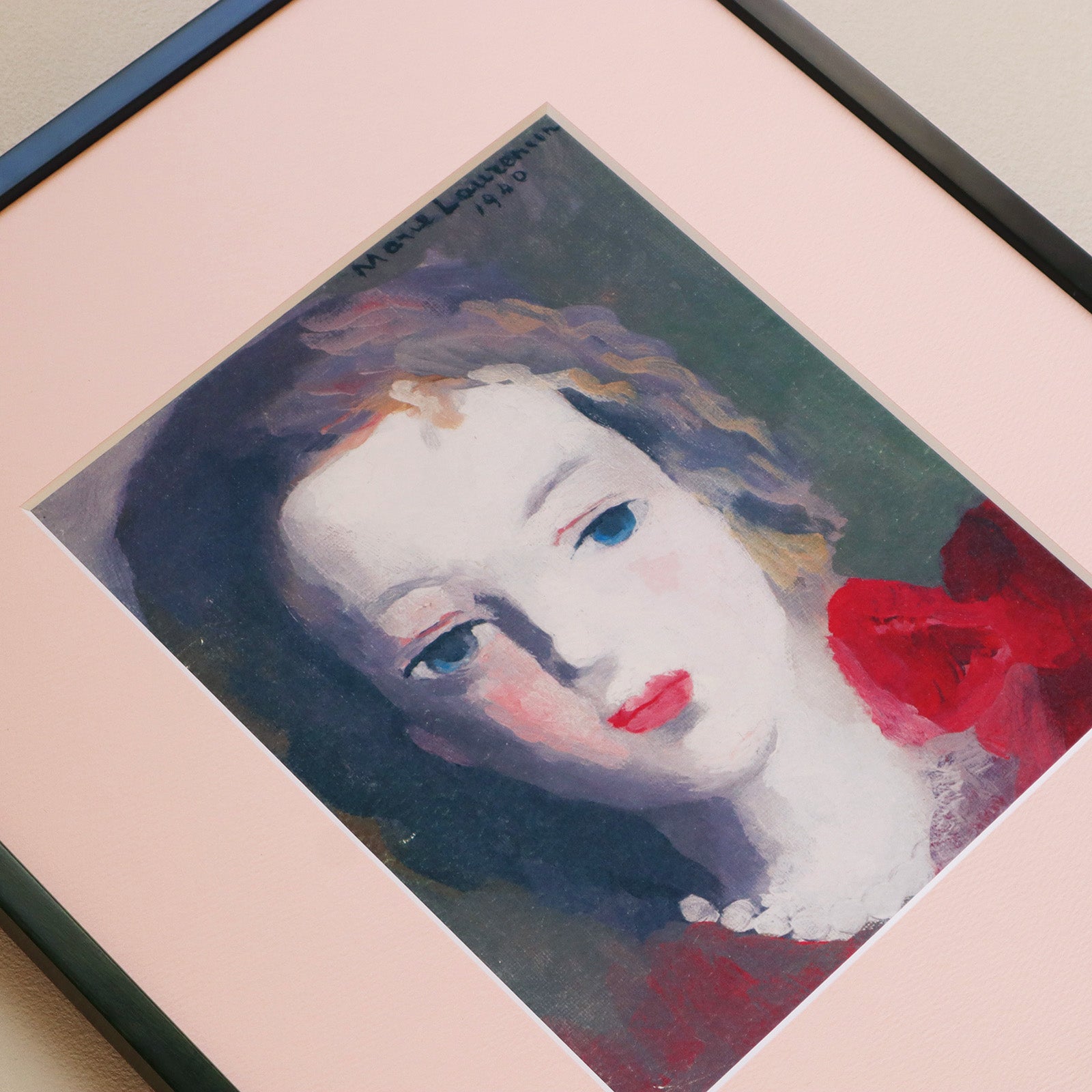 通常販売MARIE　LAURENCIN 、マリー・ローランサン、羽根帽子の女、大判、額装用画集より、新品額装付、状態良好 送料無料、yoshi 人物画