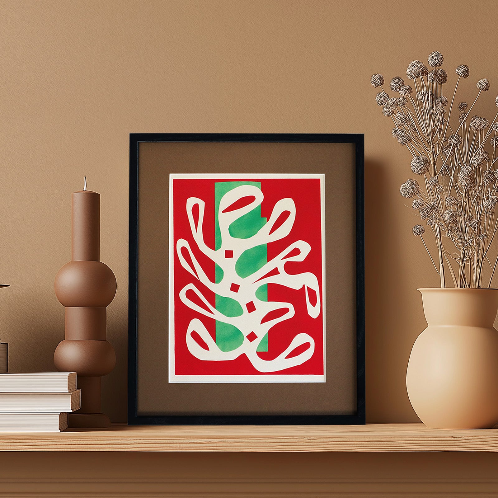 アンリ・マティス 「白い海藻と赤と緑の背景」アートポスター（フレーム付き） /  Henri Matisse “Algue blanche sur fond rouge et vert (1947)” 絵画・名画［額入り］0