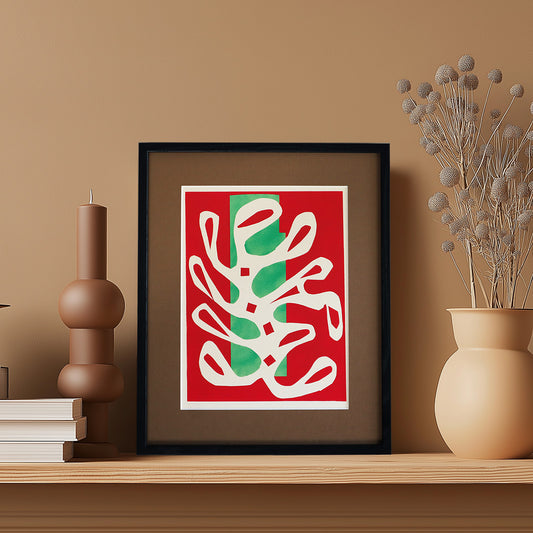 アンリ・マティス 「白い海藻と赤と緑の背景」アートポスター（フレーム付き） /  Henri Matisse “Algue blanche sur fond rouge et vert (1947)” 絵画・名画［額入り］0