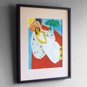 アンリ・マティス 「白い服を着た若い女、赤い背景」アートポスター（フレーム付き） / Henri Matisse “June fille en blanc, found rouge” 名画・絵画［額入り］2