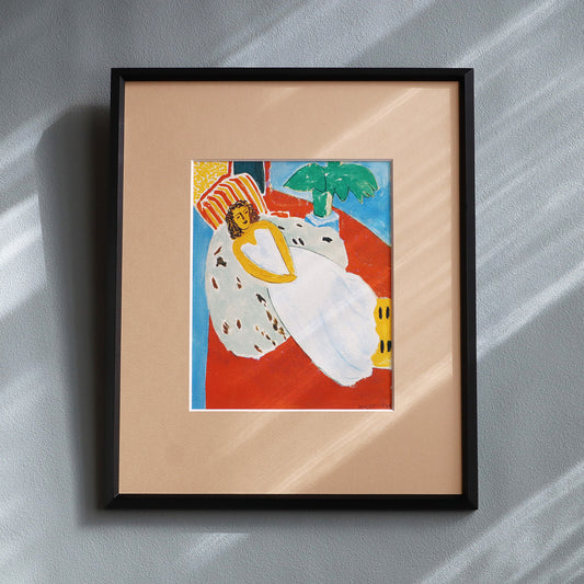 アンリ・マティス 「白い服を着た若い女、赤い背景」アートポスター（フレーム付き） / Henri Matisse “June fille en blanc, found rouge” Art Frame
