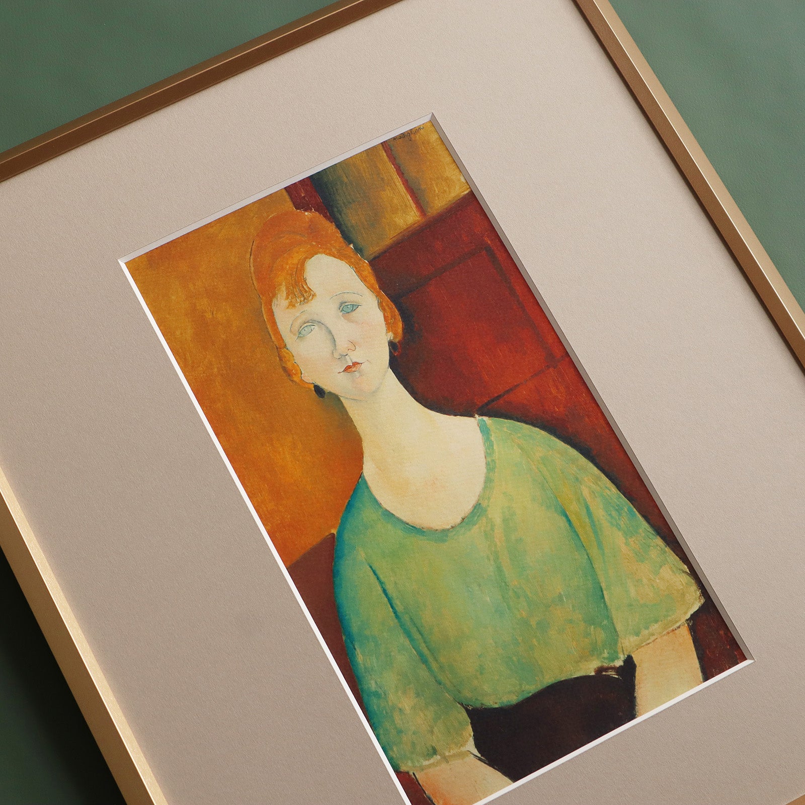 アメデオ・モディリアーニ 「緑のブラウスを着た少女 1917」アートポスター（フレーム付き） / Amedeo Modiglian “Girl in  a green blouse 1917” Art Frame